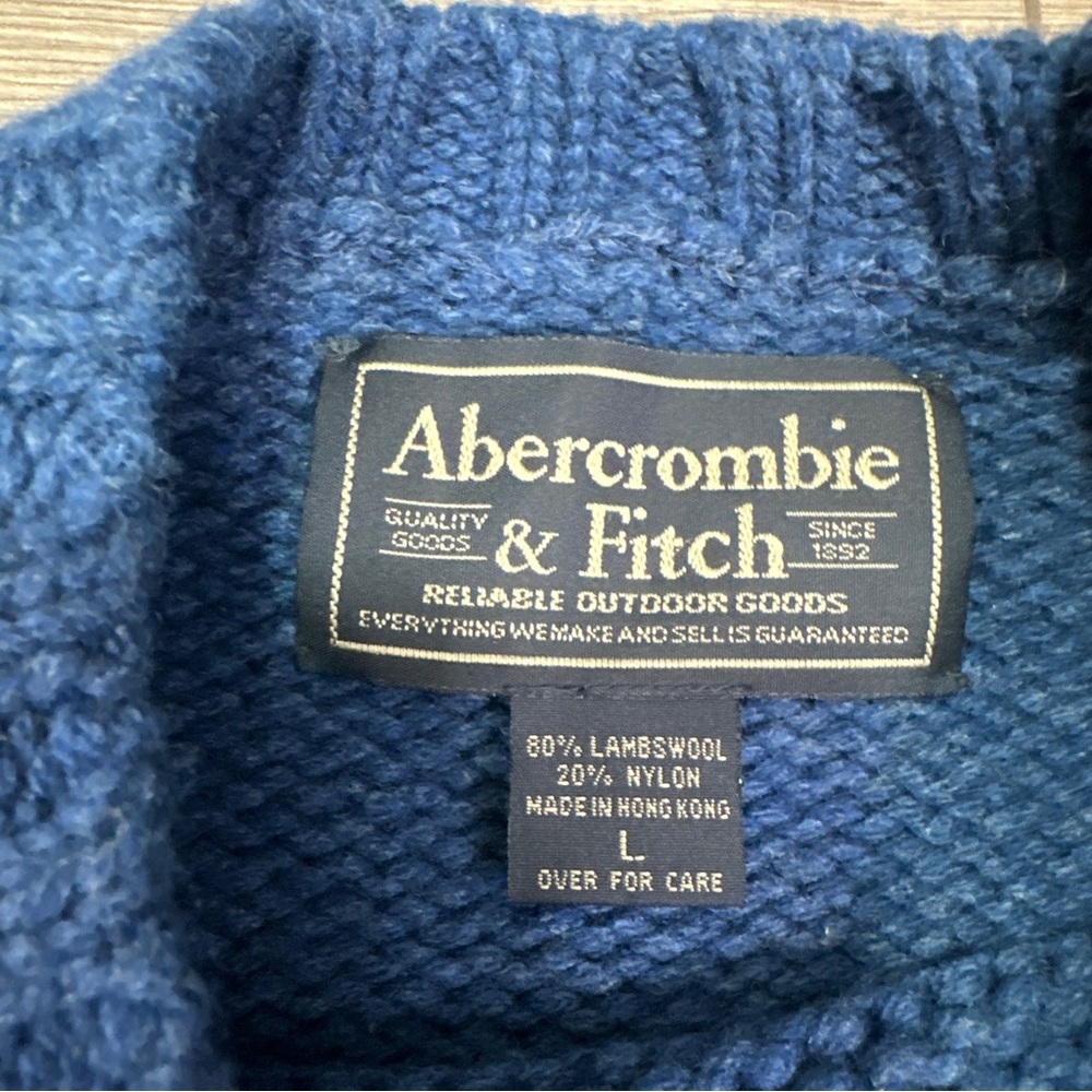 Vintage Abercrombie & Fitch Wool Blue Green Striped Crewneck Knit Sweater Mens L - Picture 6 of 7